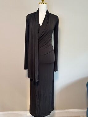 TOTEME Overlapped Jersey Draped Maxi Dress Pepper Brown XS NWT